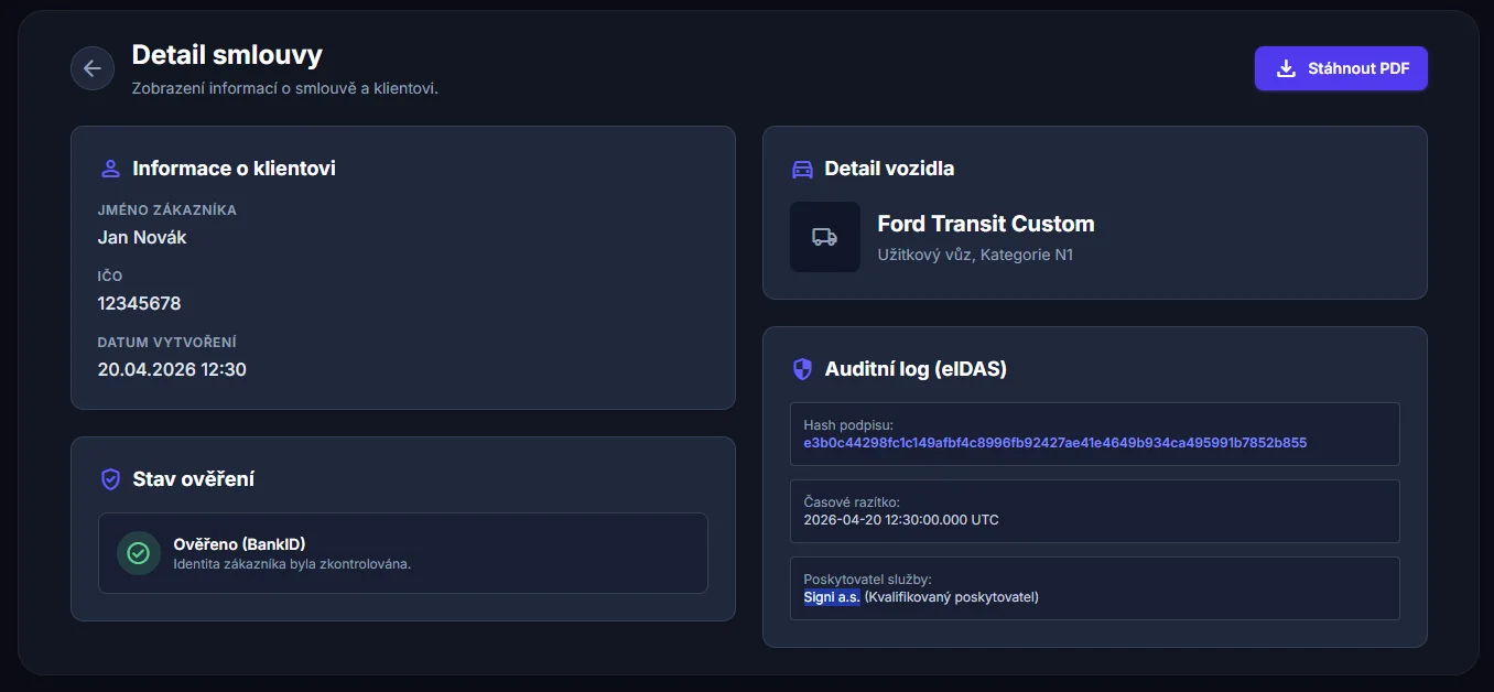 ukázka v systému: Detail smlouvy 